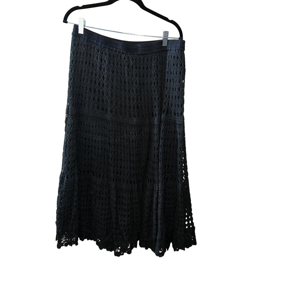 Midnight Velvet‎ Black Crochet Maxi Skirt 100% Cotton Boho Tiered Lined Large